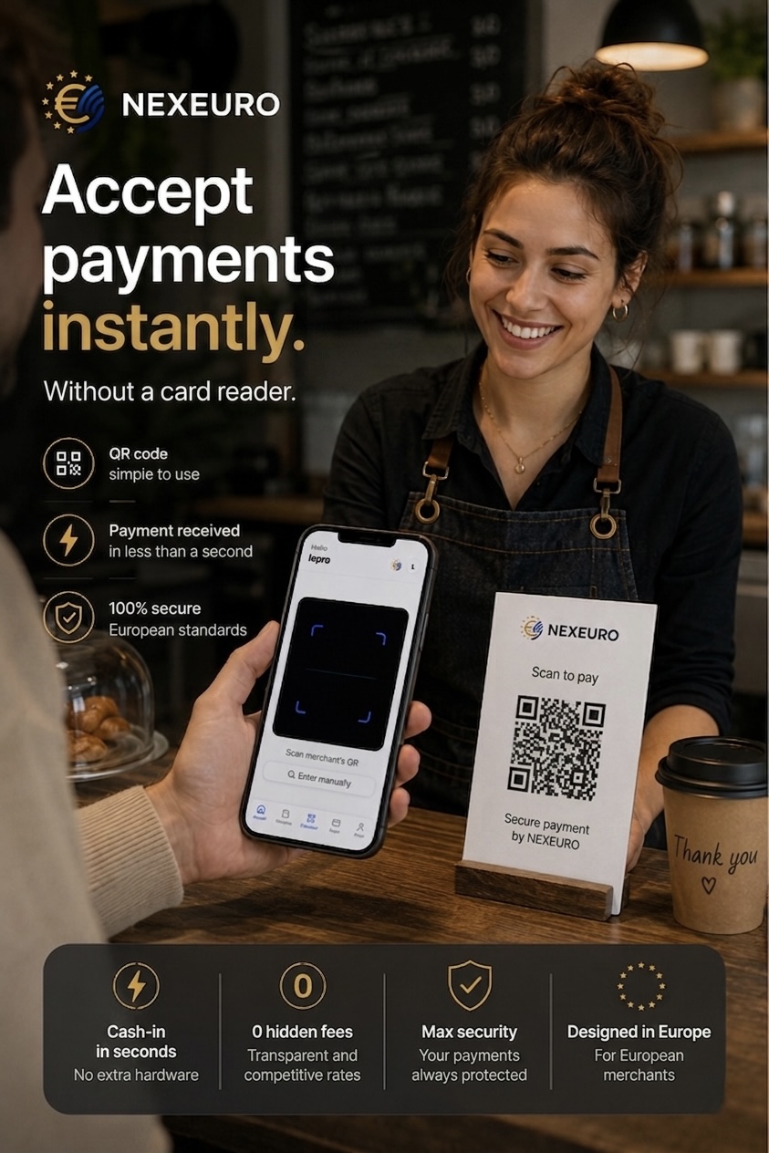 Merchant taking a NexEuro payment via QR code in seconds