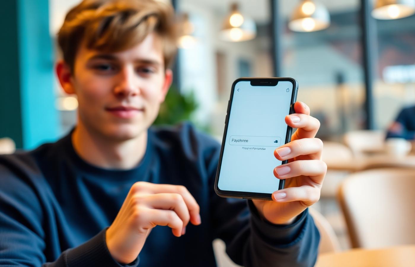 Une personne envoie un paiement NexEuro depuis son smartphone en saisissant un numéro de téléphone